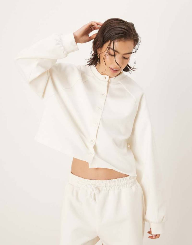 ASOS DESIGN - Strickjacke aus Interlock-Stoff in Cremeweiß, Kombiteil von ASOS DESIGN