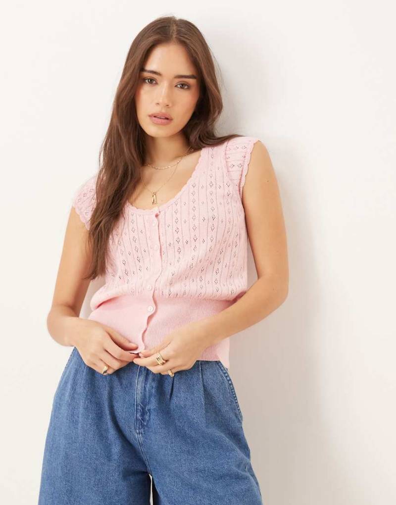 ASOS DESIGN - Strickjacke aus Pointelle-Strick in Rosa von ASOS DESIGN