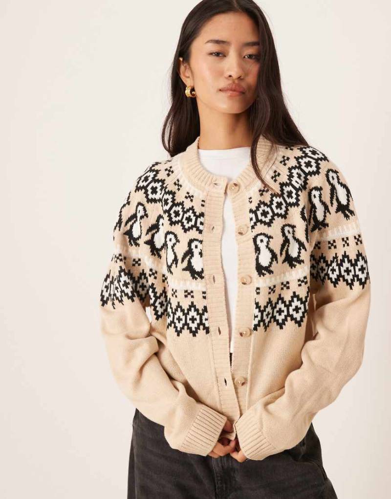 ASOS DESIGN - Strickjacke in Beige mit Passe und Pinguin-Details-Neutral ASOS DESIGN - Strickjacke in Beige mit Passe und Pinguin-Details-Neutral von ASOS DESIGN