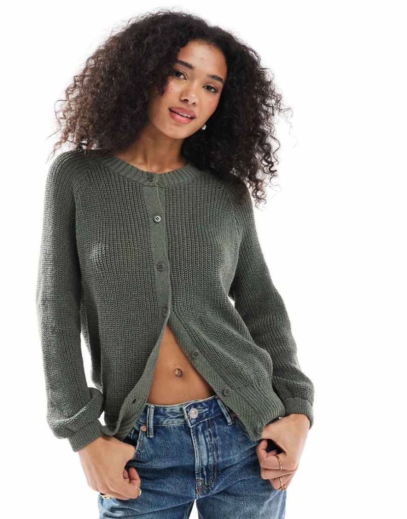 ASOS DESIGN - Strickjacke in Khaki mit Raglanärmeln-Grün von ASOS DESIGN