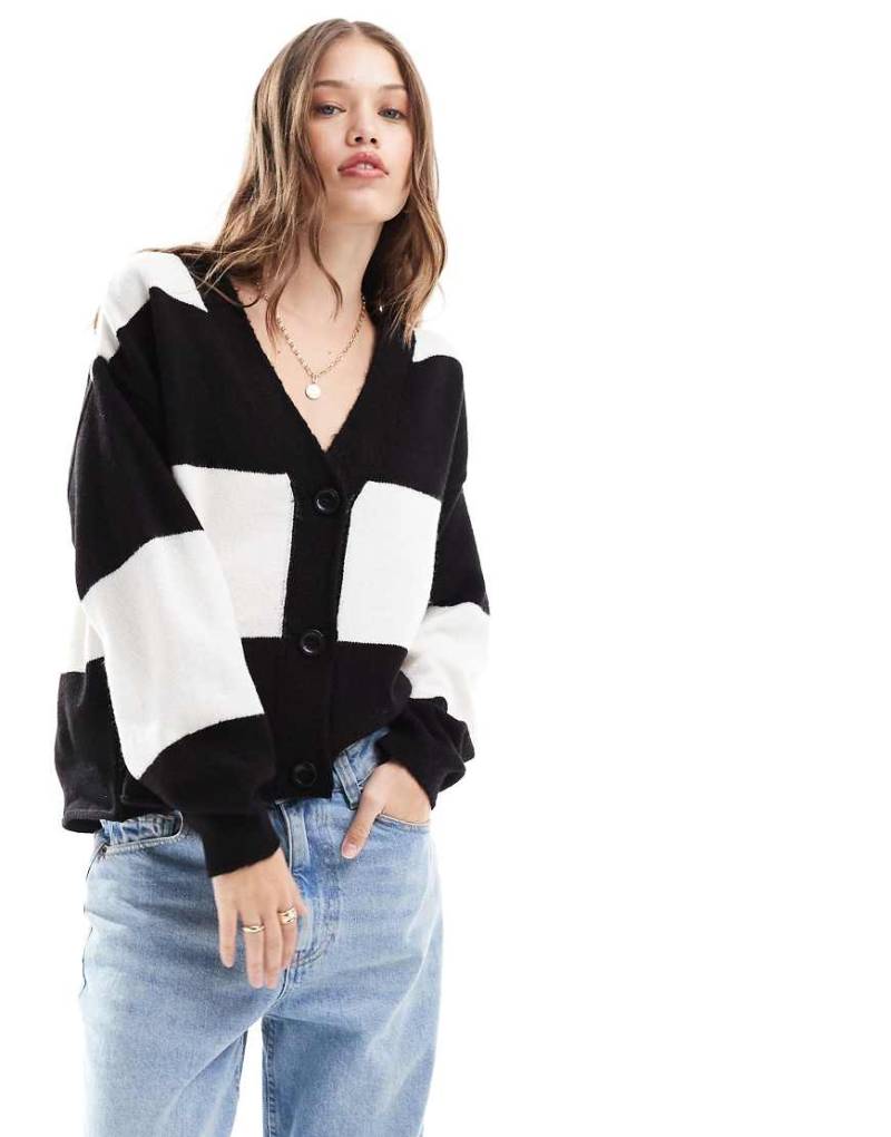ASOS DESIGN - Strickjacke in Schwarzweiß mit Streifenmuster im Blockfarbendesign-Bunt von ASOS DESIGN