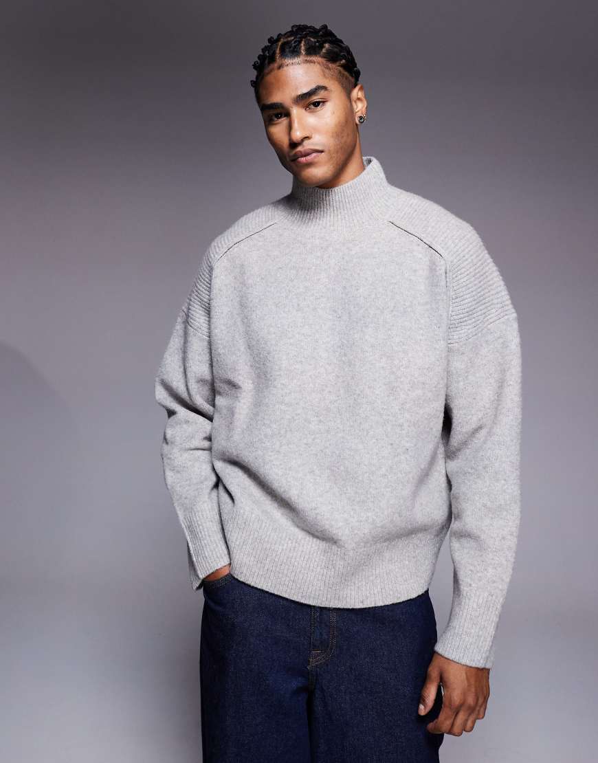ASOS DESIGN - Strickpullover aus Wollmix in Grau mit Stehkragen und Super-Oversize-Passform von ASOS DESIGN