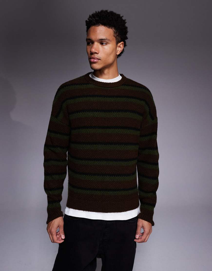 ASOS DESIGN - Strickpullover aus weitmaschigem Strick in Braun und Khaki gestreift-Bunt von ASOS DESIGN