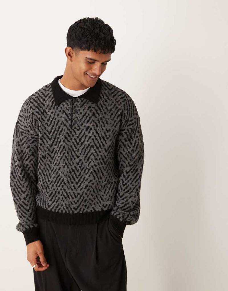 ASOS DESIGN - Strickpullover in Anthrazit mit Rippenmuster, Polokragen und lockerem, kastigem Schnitt-Grau von ASOS DESIGN