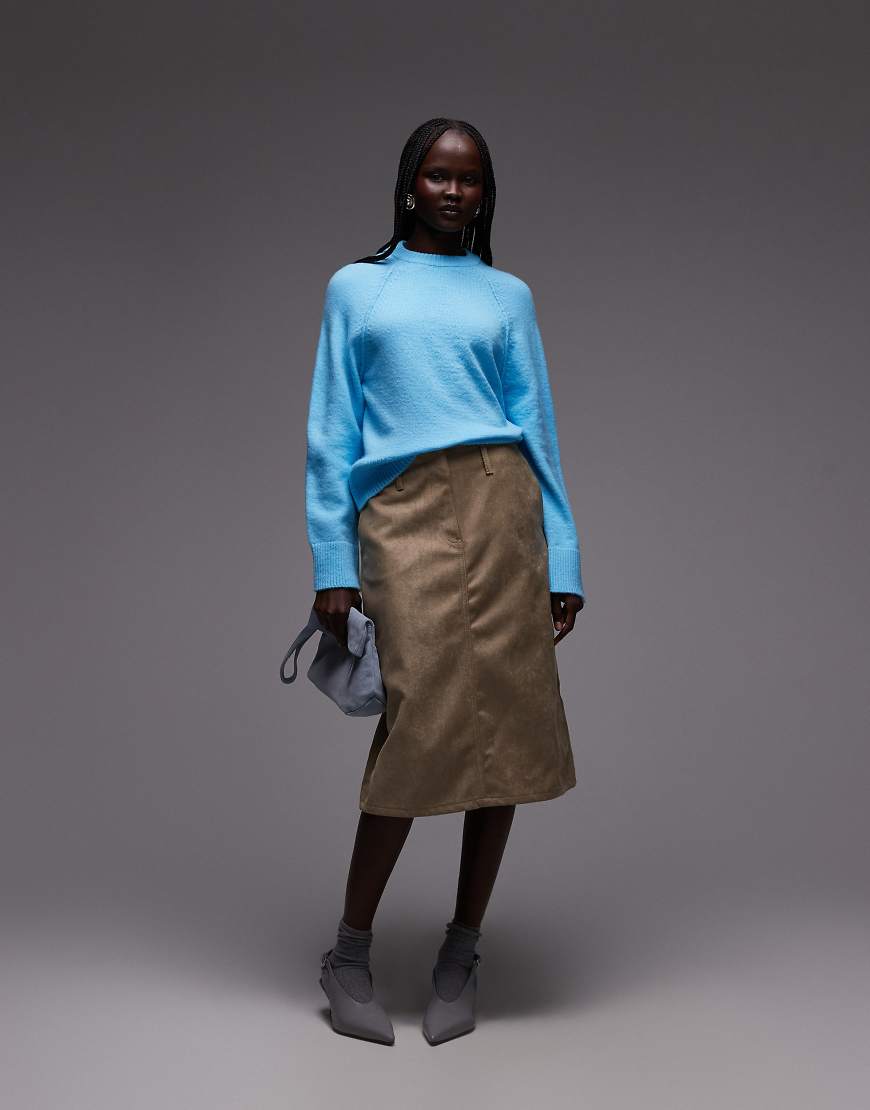 ASOS DESIGN - Strickpullover in Blau mit Rundhalsausschnitt und Raglanärmeln von ASOS DESIGN