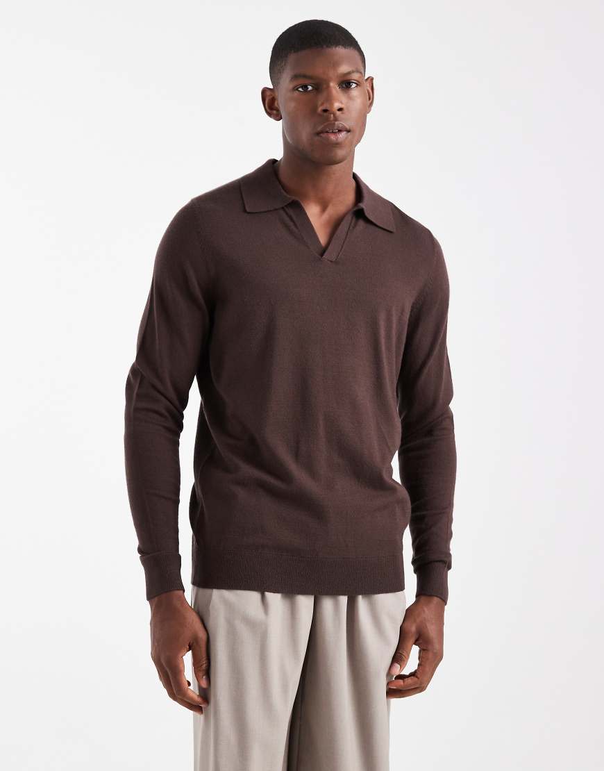 ASOS DESIGN - Strickpullover in Braun mit eingekerbtem Ausschnitt-Brown von ASOS DESIGN