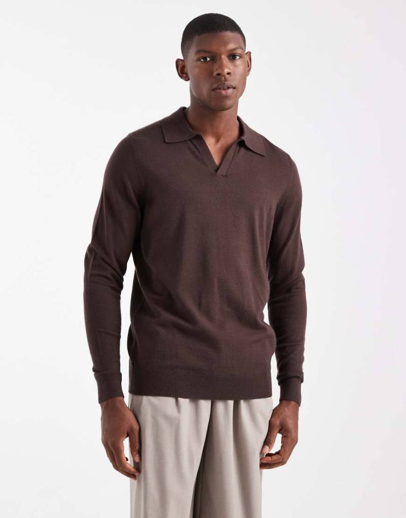 ASOS DESIGN - Strickpullover in Braun mit eingekerbtem Ausschnitt-Brown von ASOS DESIGN