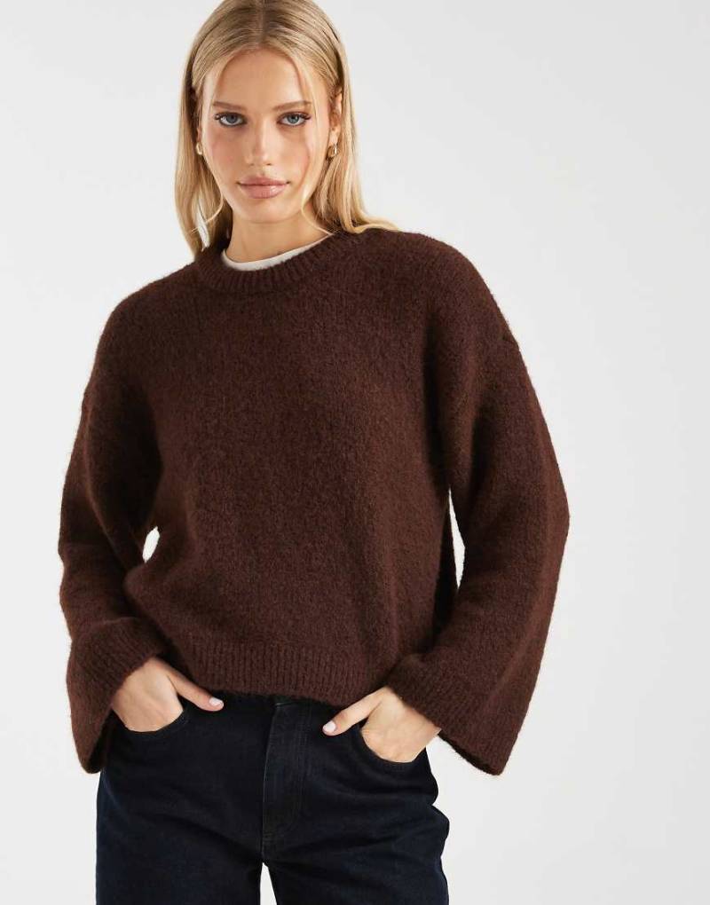 ASOS DESIGN - Strickpullover in Braun mit weiten Ärmeln und Wollanteil, Kombiteil-Brown von ASOS DESIGN