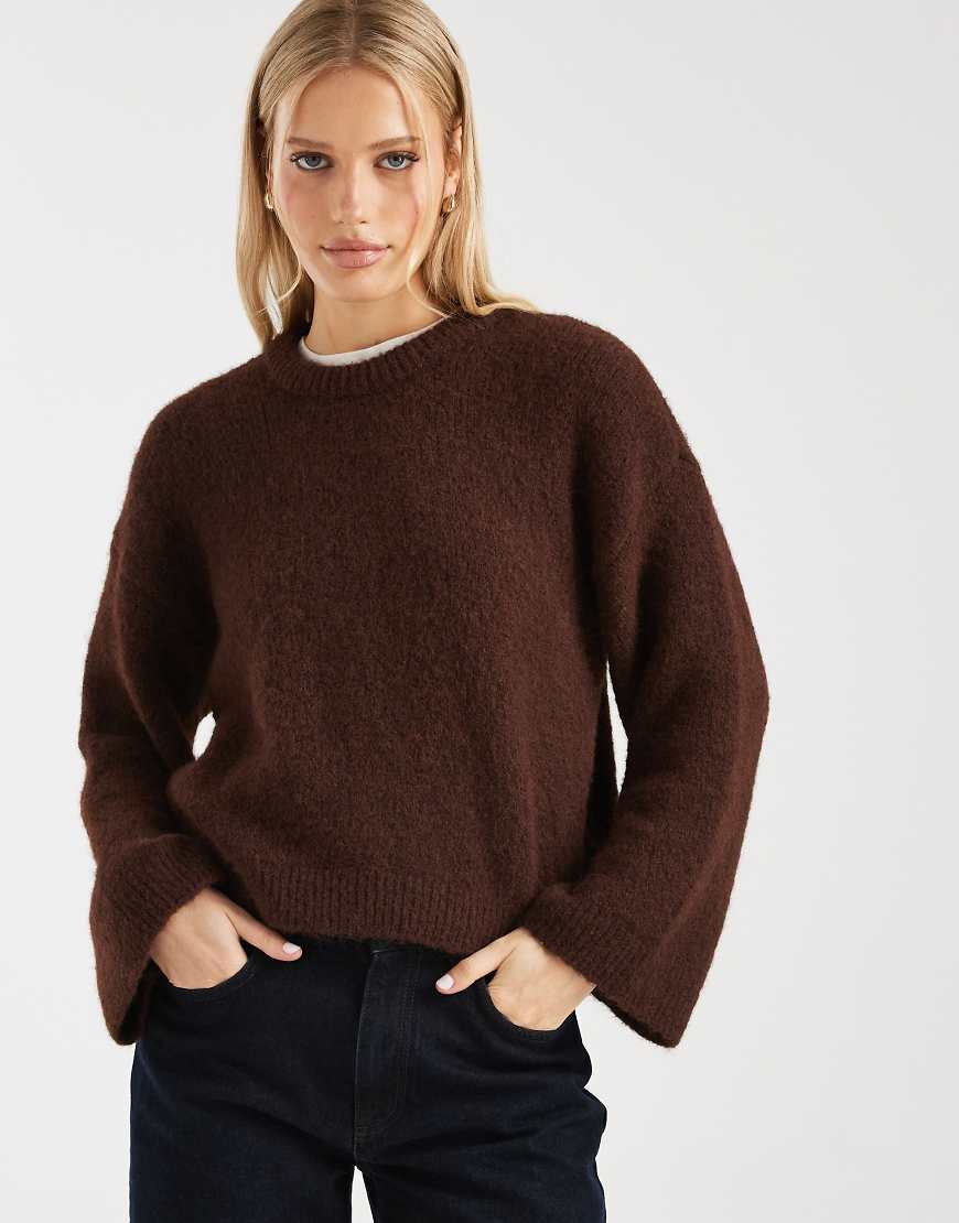 ASOS DESIGN - Strickpullover in Braun mit weiten Ärmeln und Wollanteil, Kombiteil-Brown von ASOS DESIGN