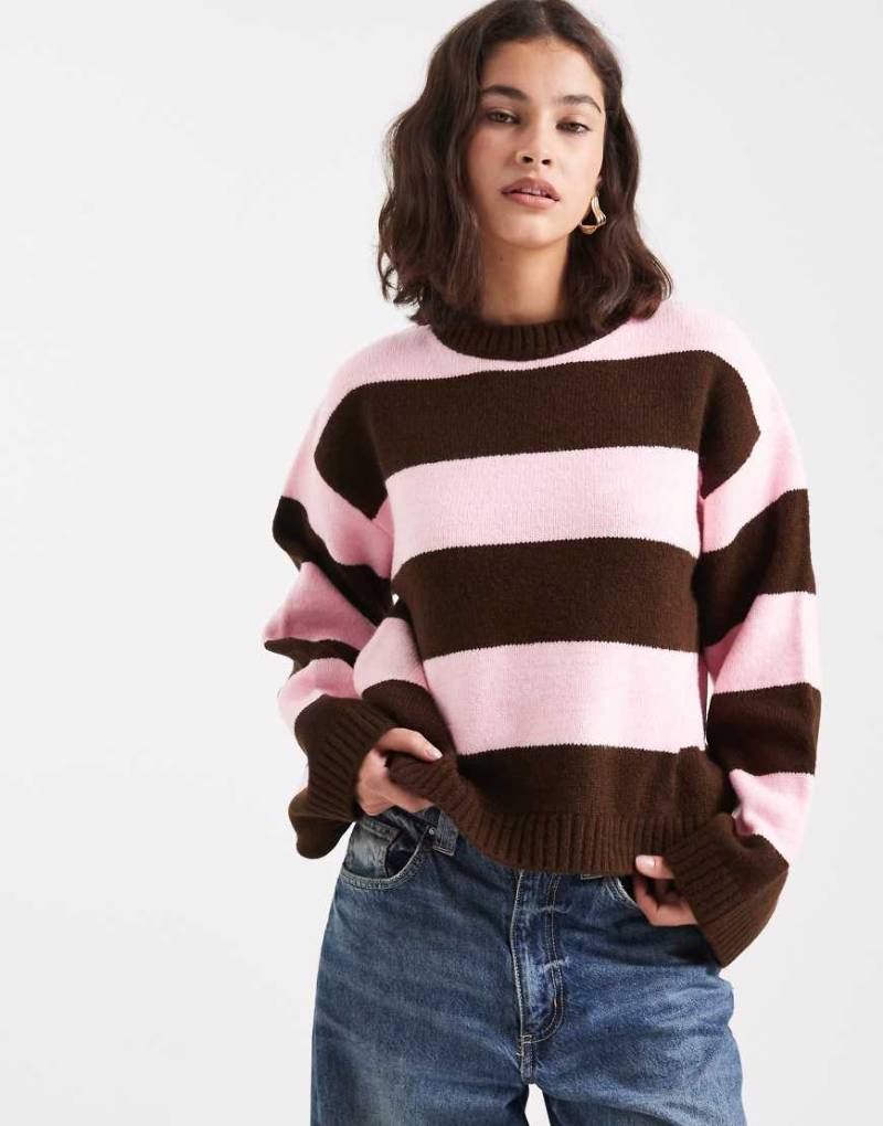 ASOS DESIGN - Strickpullover in Braun und Rosa mit breiten Streifen und kastigem Schnitt-Bunt von ASOS DESIGN
