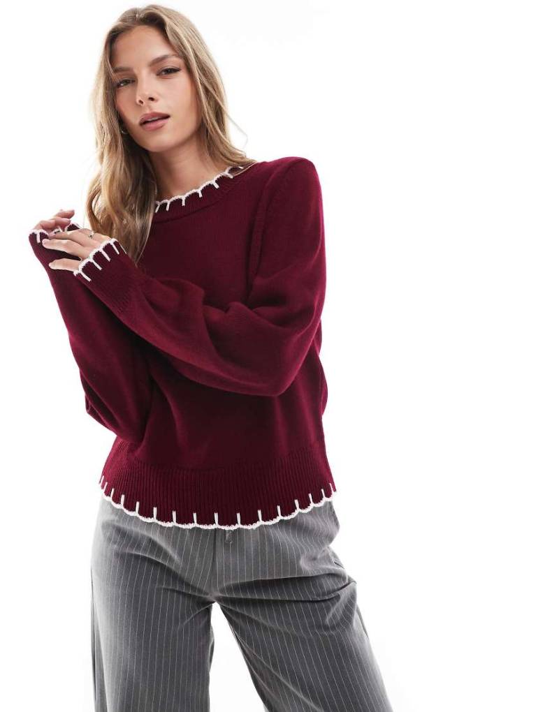 ASOS DESIGN - Strickpullover in Burgunderrot mit Langettenstich ASOS DESIGN - Strickpullover in Burgunderrot mit Langettenstich von ASOS DESIGN