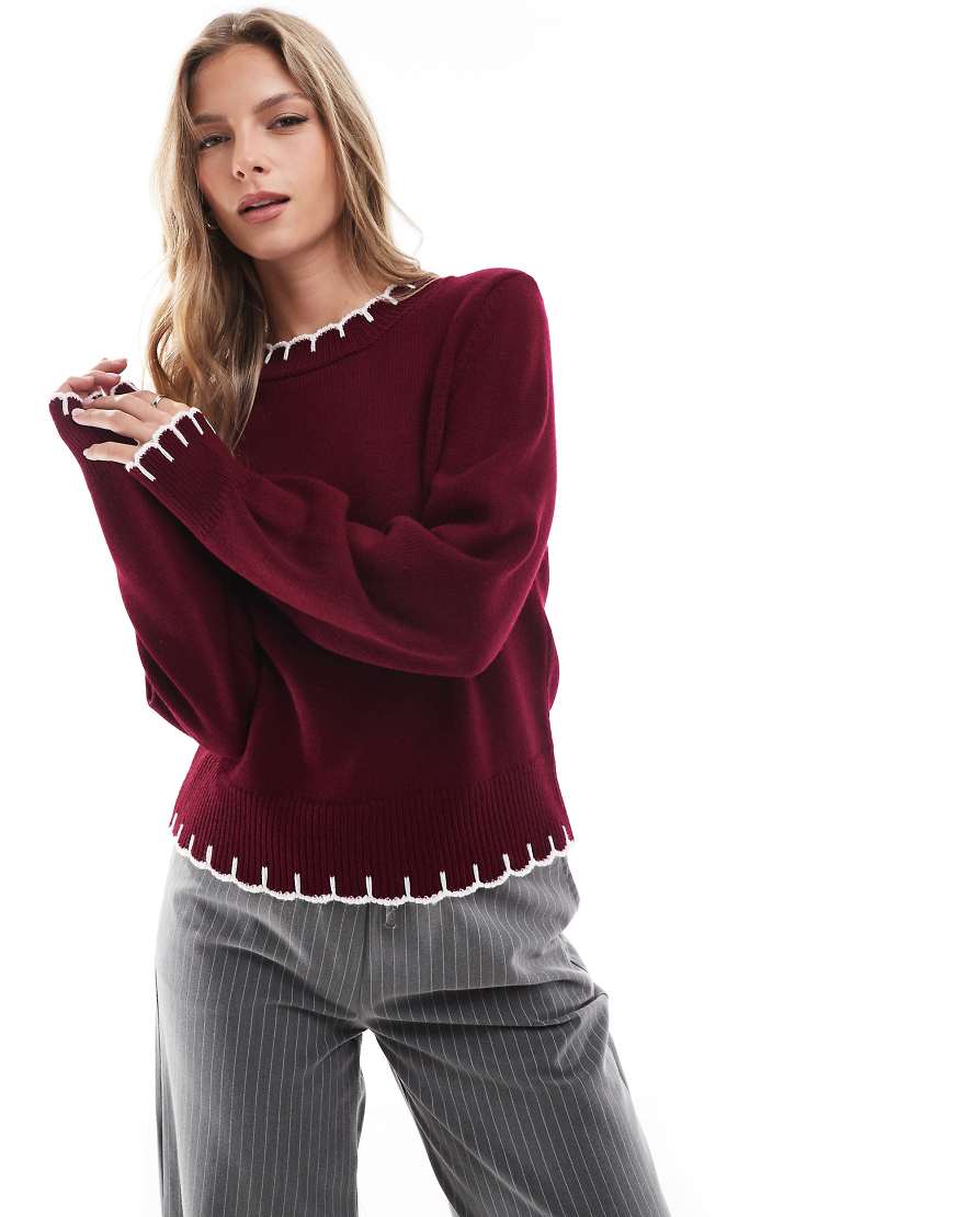 ASOS DESIGN - Strickpullover in Burgunderrot mit Langettenstich ASOS DESIGN - Strickpullover in Burgunderrot mit Langettenstich von ASOS DESIGN