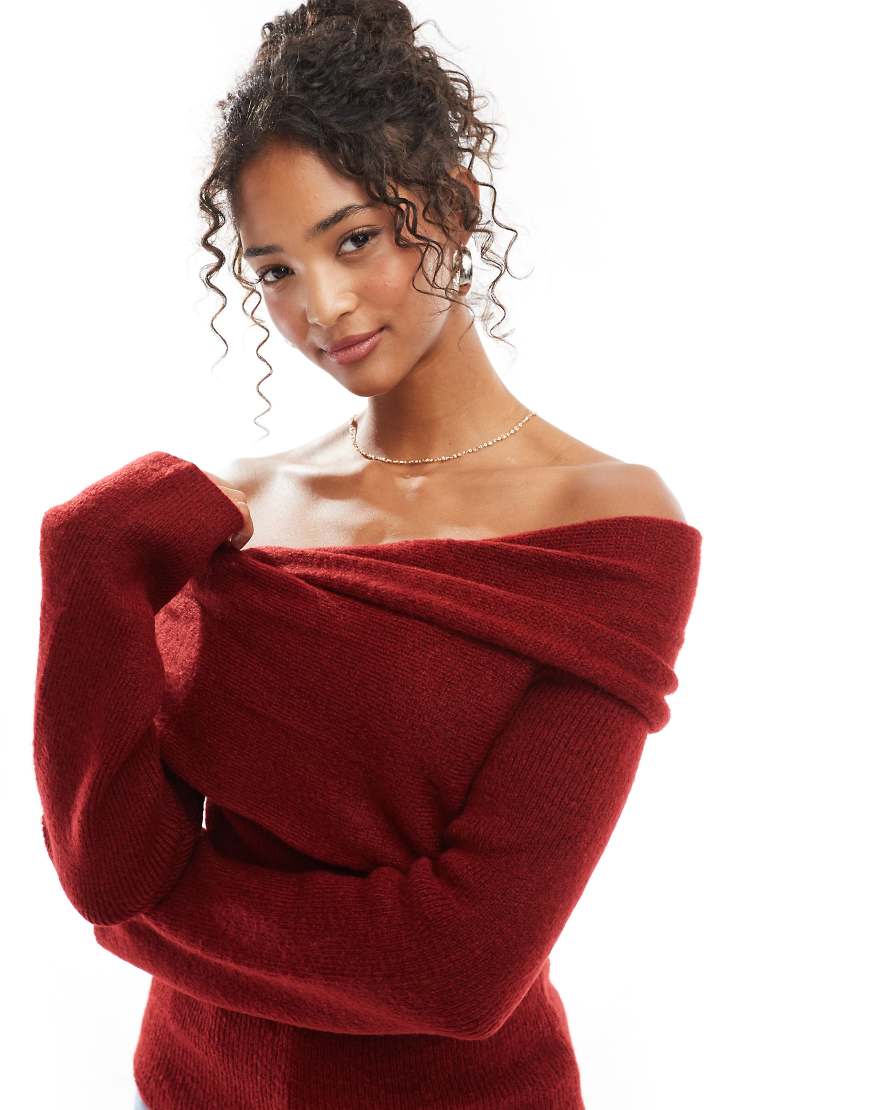 ASOS DESIGN - Strickpullover in Burgunderrot mit Wickeldetail-Braun von ASOS DESIGN