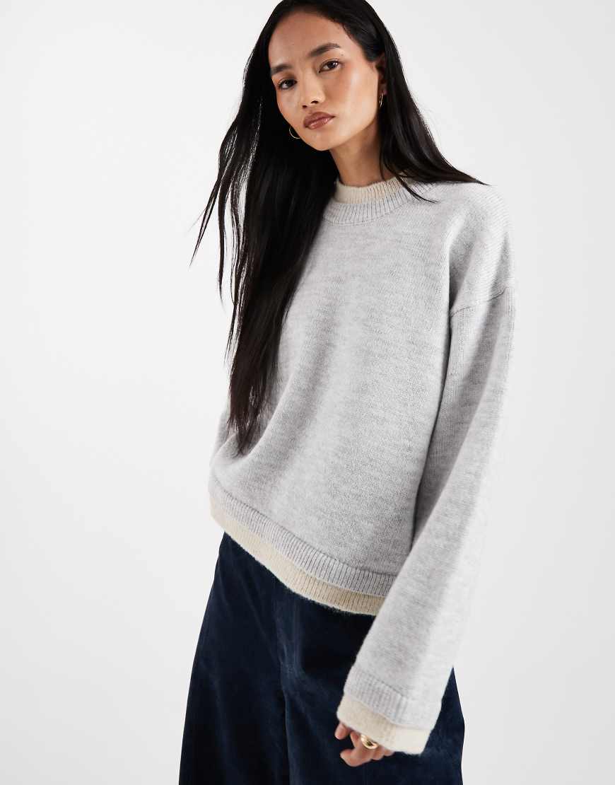 ASOS DESIGN - Strickpullover in Grau mit Doppellage von ASOS DESIGN
