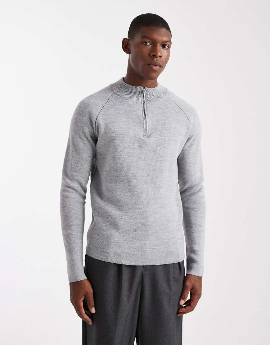 ASOS DESIGN - Strickpullover in Grau mit kurzem Reißverschluss von ASOS DESIGN