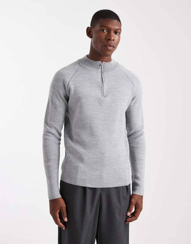 ASOS DESIGN - Strickpullover in Grau mit kurzem Reißverschluss von ASOS DESIGN