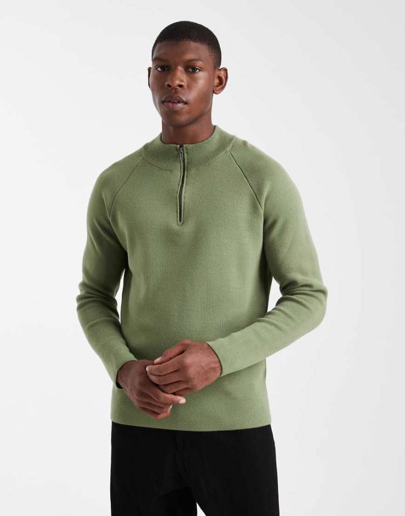 ASOS DESIGN - Strickpullover in Grün mit kurzem Reißverschluss von ASOS DESIGN
