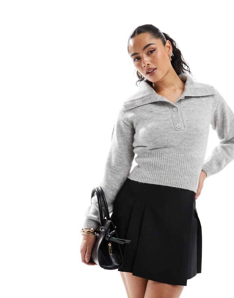 ASOS DESIGN - Strickpullover in Hellgrau mit Kragen von ASOS DESIGN
