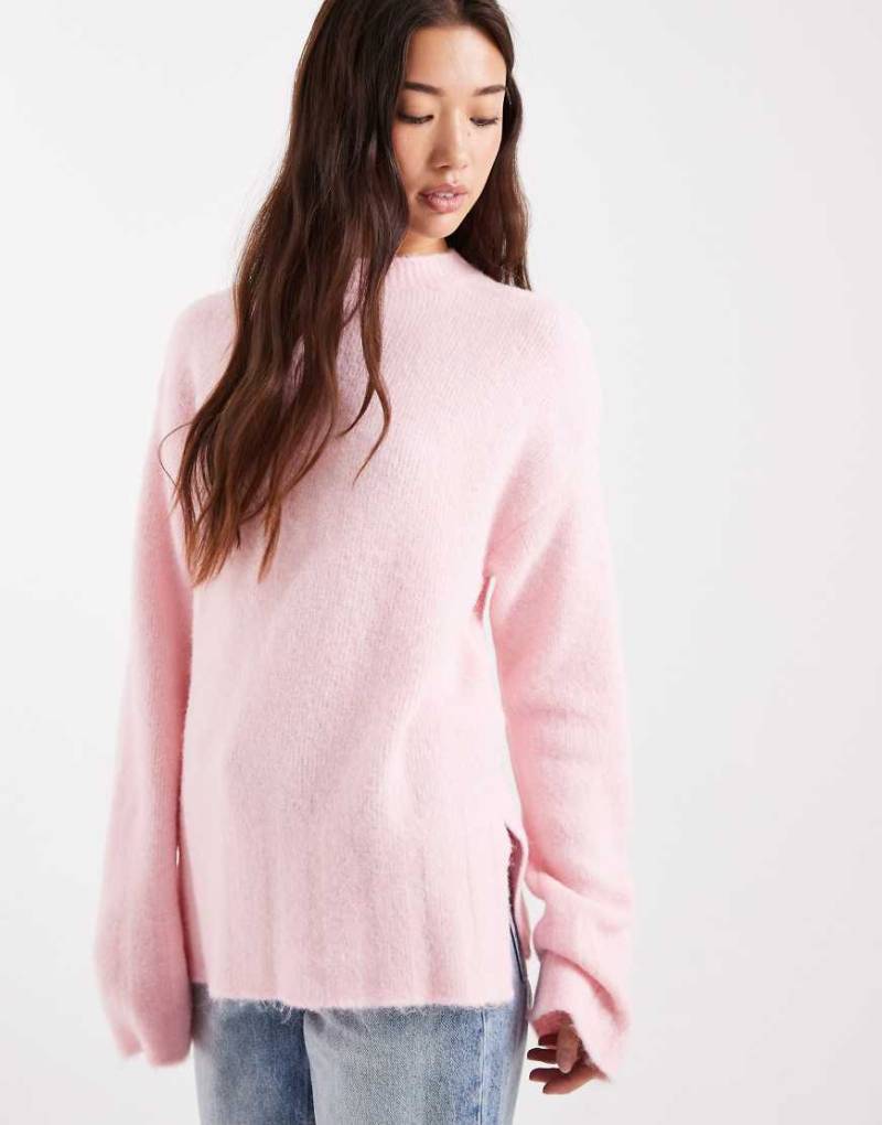 ASOS DESIGN - Strickpullover in Hellrosa mit weiten Ärmeln und Wollanteil von ASOS DESIGN