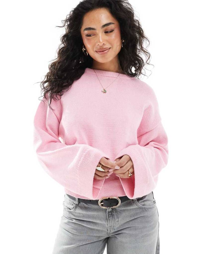 ASOS DESIGN - Pullover aus Baumwollstrick in Hellrosa mit weiten Ärmeln von ASOS DESIGN