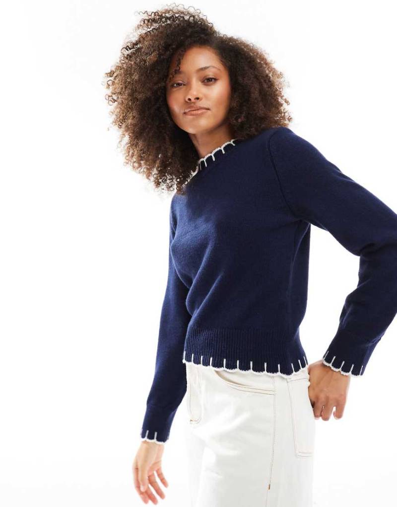 ASOS DESIGN - Strickpullover in Marineblau mit Langettenstich von ASOS DESIGN