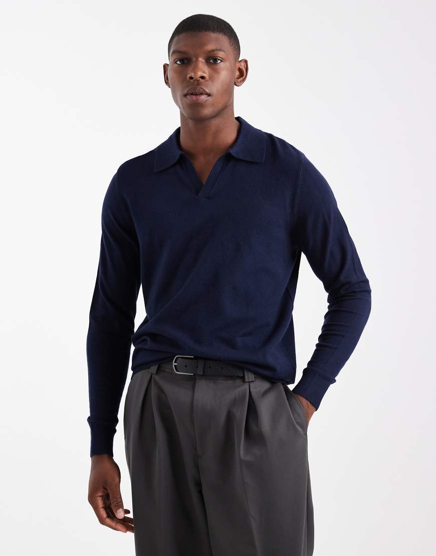 ASOS DESIGN - Strickpullover in Marineblau mit eingekerbtem Ausschnitt von ASOS DESIGN