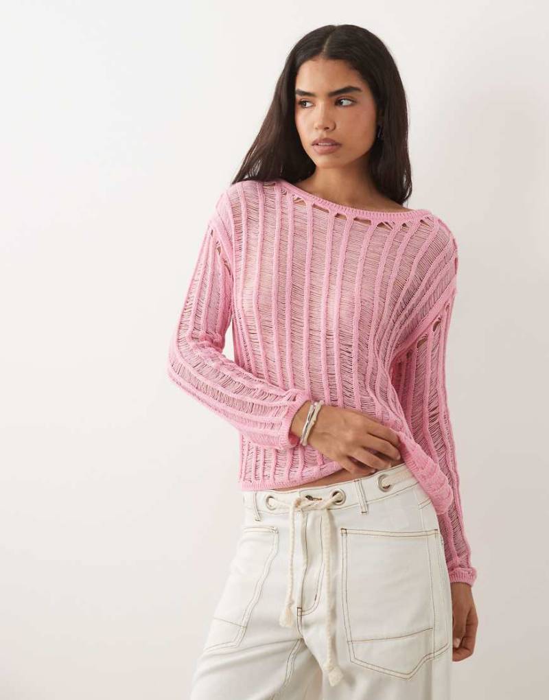 ASOS DESIGN - Strickpullover in Rosa mit Laufmaschen-Design von ASOS DESIGN
