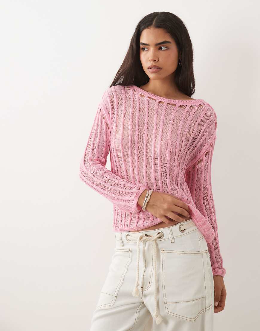 ASOS DESIGN - Strickpullover in Rosa mit Laufmaschen-Design von ASOS DESIGN