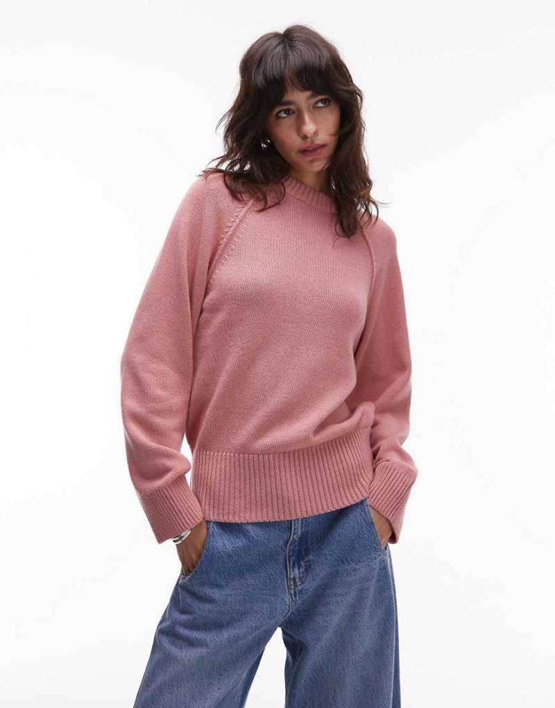 ASOS DESIGN - Strickpullover in Rosa mit Rundhalsausschnitt und Raglanärmeln von ASOS DESIGN