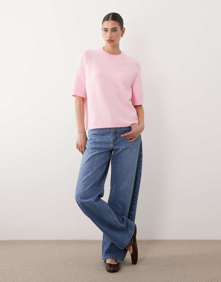 ASOS DESIGN - Strickpullover in Rosa mit halblangen Raglanärmeln-Weiß von ASOS DESIGN