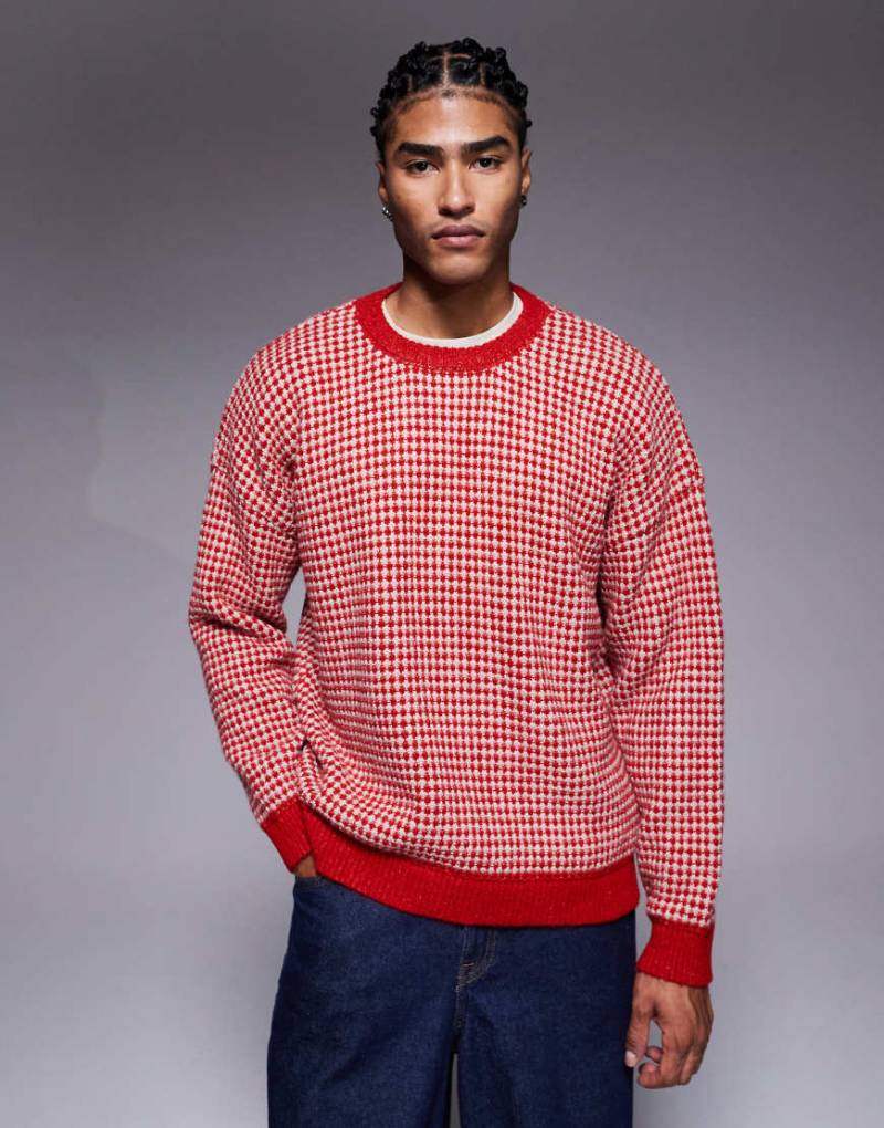 ASOS DESIGN - Strickpullover in Rot gestreift mit Rundhalsausschnitt von ASOS DESIGN