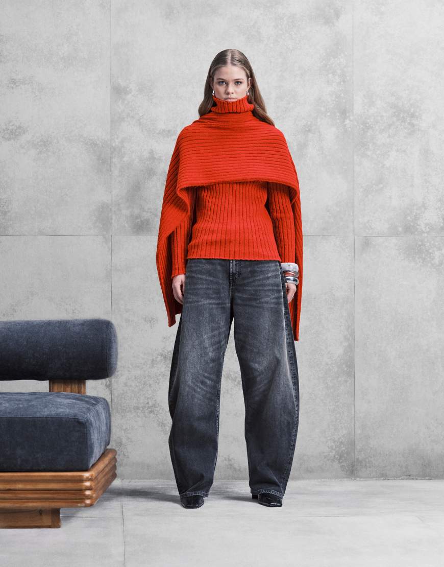 ASOS DESIGN - Strickpullover in Rot mit Stehkragen und abnehmbarem Schal von ASOS DESIGN