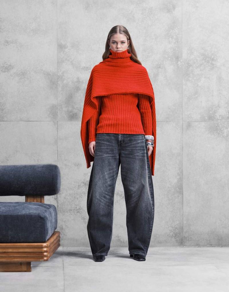 ASOS DESIGN - Strickpullover in Rot mit Stehkragen und abnehmbarem Schal von ASOS DESIGN