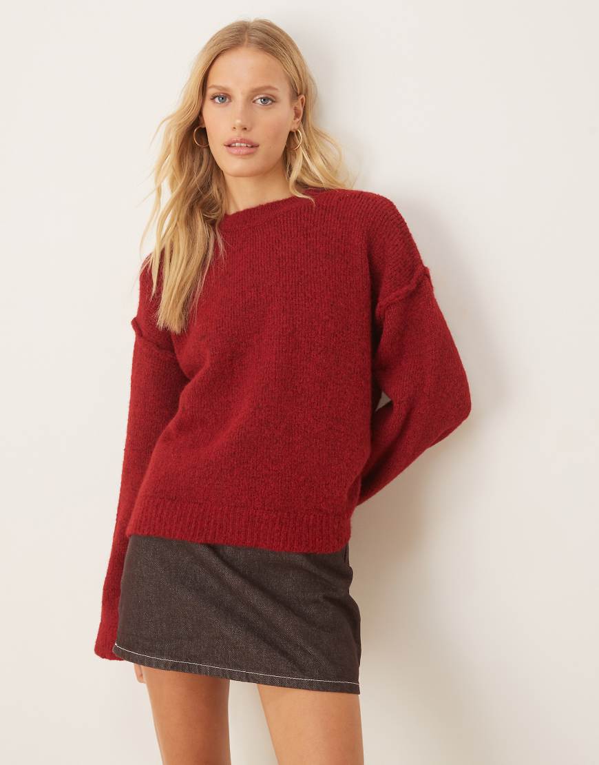 ASOS DESIGN - Strickpullover in Rot mit sichtbaren Nähten und Wollanteil ASOS DESIGN - Strickpullover in Rot mit sichtbaren Nähten und Wollanteil von ASOS DESIGN