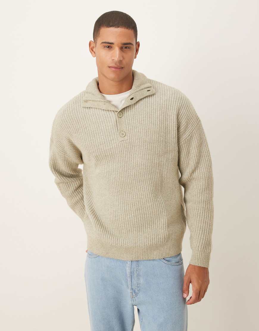ASOS DESIGN - Strickpullover in Salbeigrün mit Knopfleiste und lockerer Passform ASOS DESIGN - Strickpullover in Salbeigrün mit Knopfleiste und lockerer Passform von ASOS DESIGN