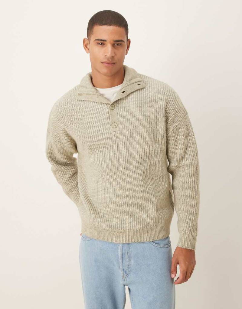ASOS DESIGN - Strickpullover in Salbeigrün mit Knopfleiste und lockerer Passform von ASOS DESIGN
