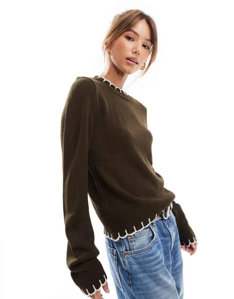 ASOS DESIGN - Strickpullover in Schokobraun mit Langettenstich von ASOS DESIGN