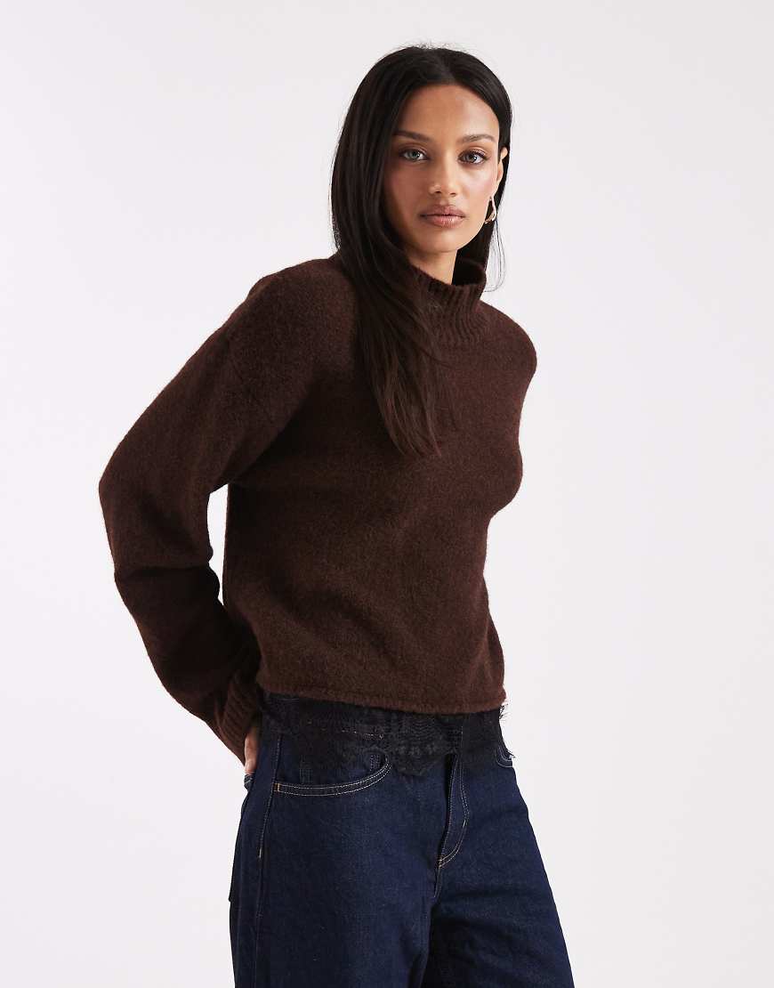 ASOS DESIGN - Strickpullover in Schokobraun mit Spitzenborte und Wollanteil-Brown von ASOS DESIGN