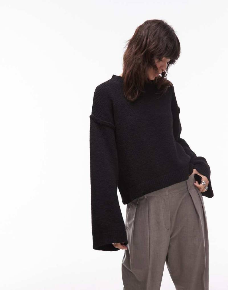 ASOS DESIGN - Strickpullover in Schwarz mit sichtbaren Nähten und Wollanteil von ASOS DESIGN