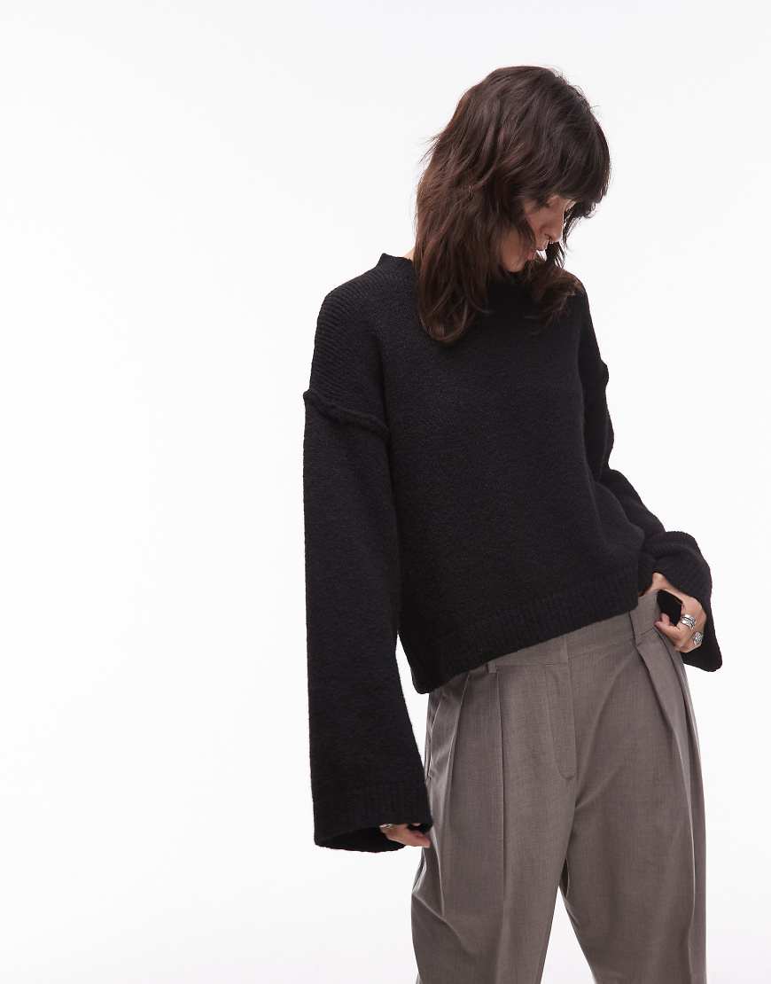 ASOS DESIGN - Strickpullover in Schwarz mit sichtbaren Nähten und Wollanteil von ASOS DESIGN