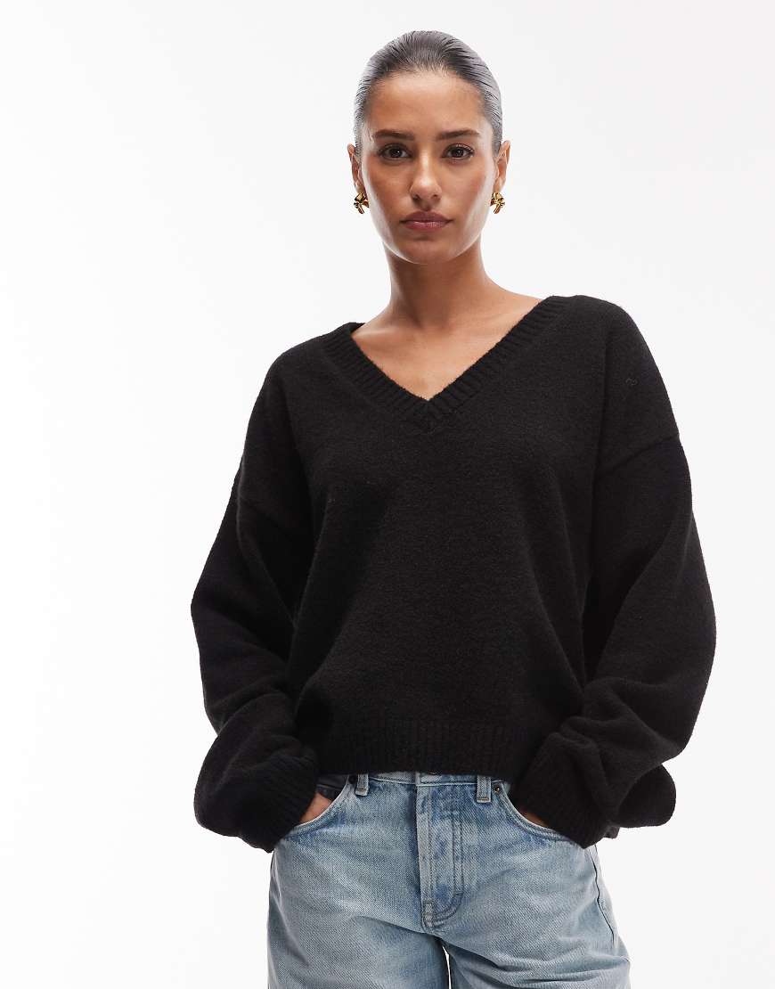 ASOS DESIGN - Strickpullover in Schwarz mit weiten Ärmeln und Wollanteil von ASOS DESIGN