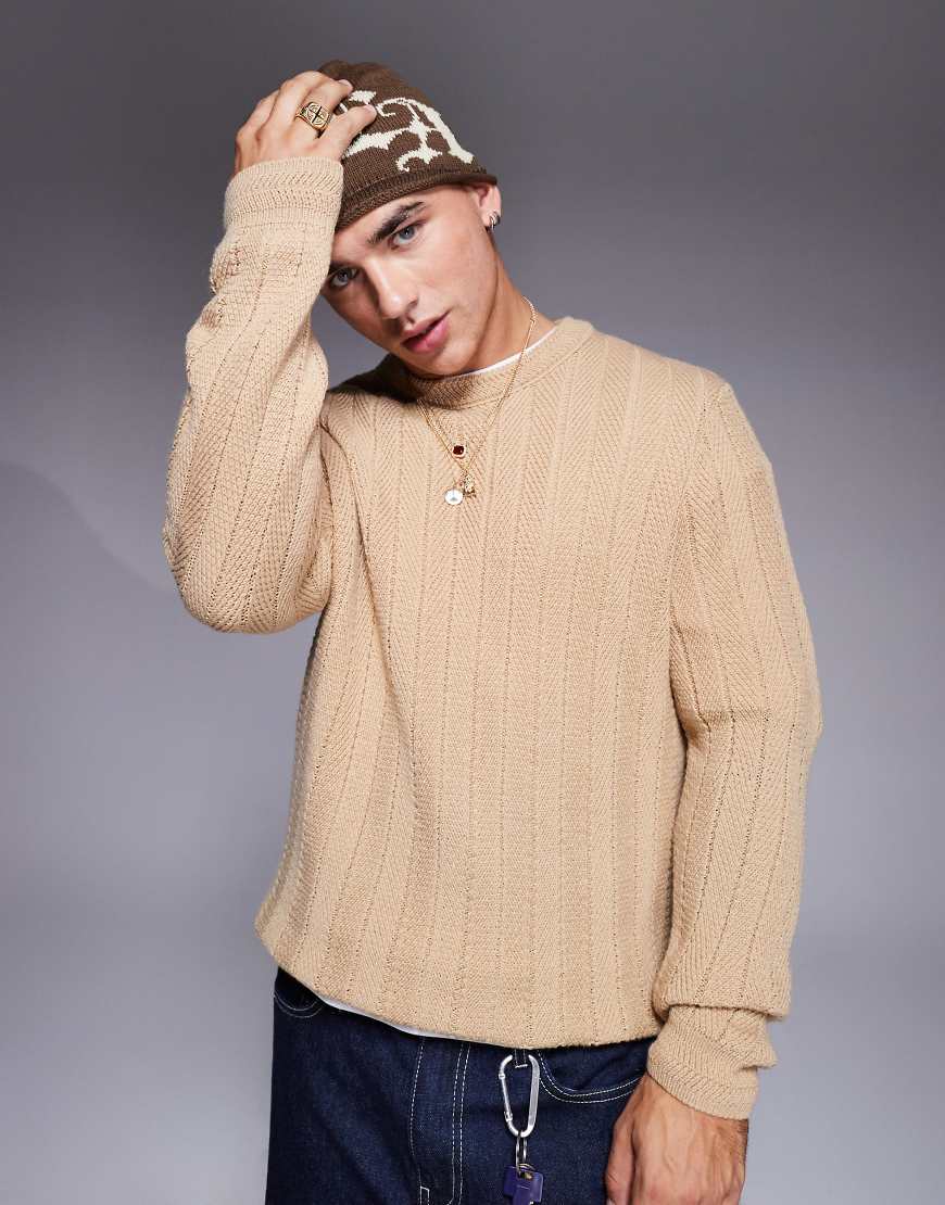 ASOS DESIGN - Strickpullover in Steinbeige mit abgesetzter Rippenstruktur-Neutral von ASOS DESIGN