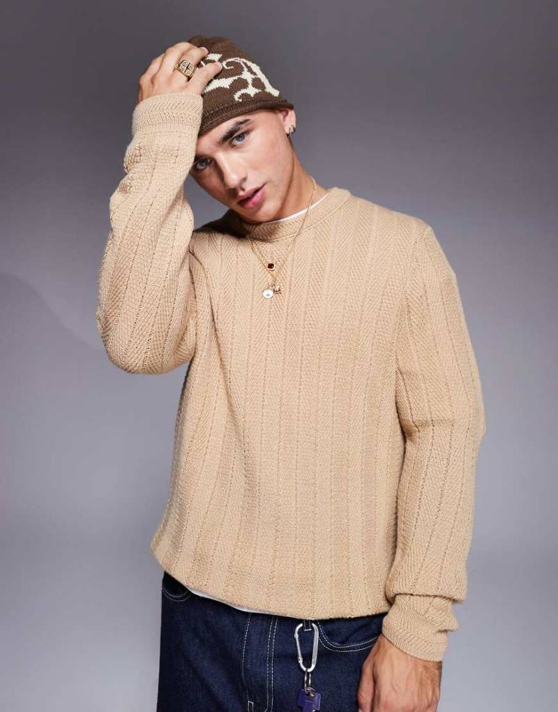 ASOS DESIGN - Strickpullover in Steinbeige mit abgesetzter Rippenstruktur-Neutral von ASOS DESIGN