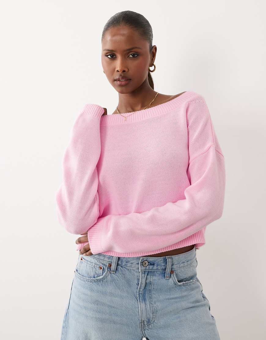 ASOS DESIGN - Strickpullover in zartem Rosa mit U-Boot-Ausschnitt von ASOS DESIGN