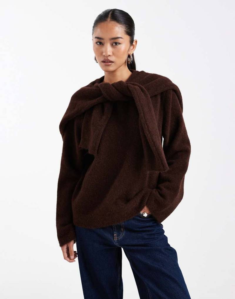 ASOS DESIGN - Strickpullover mit Wollanteil in Braun und Schaldetail-Brown von ASOS DESIGN