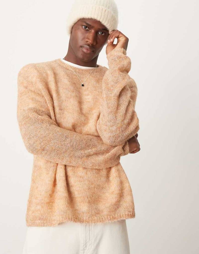 ASOS DESIGN - Strickpullover mit lockerem Schnitt in meliertem Steinbeige-Neutral von ASOS DESIGN