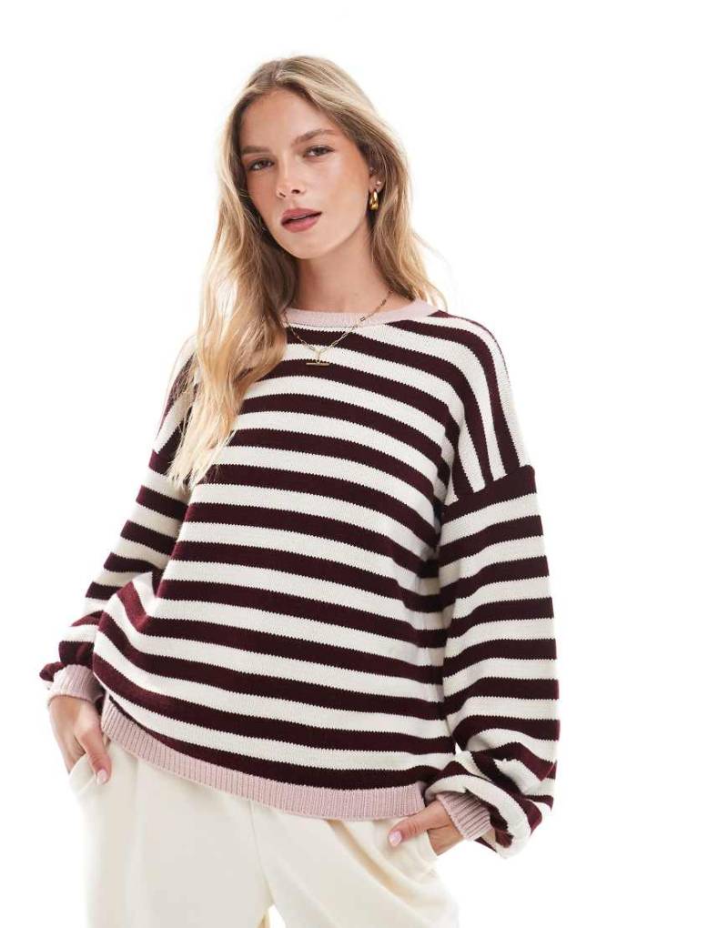 ASOS DESIGN - Strickpullover mit verschwommenem Streifenmuster in Burgunderrot-Bunt von ASOS DESIGN