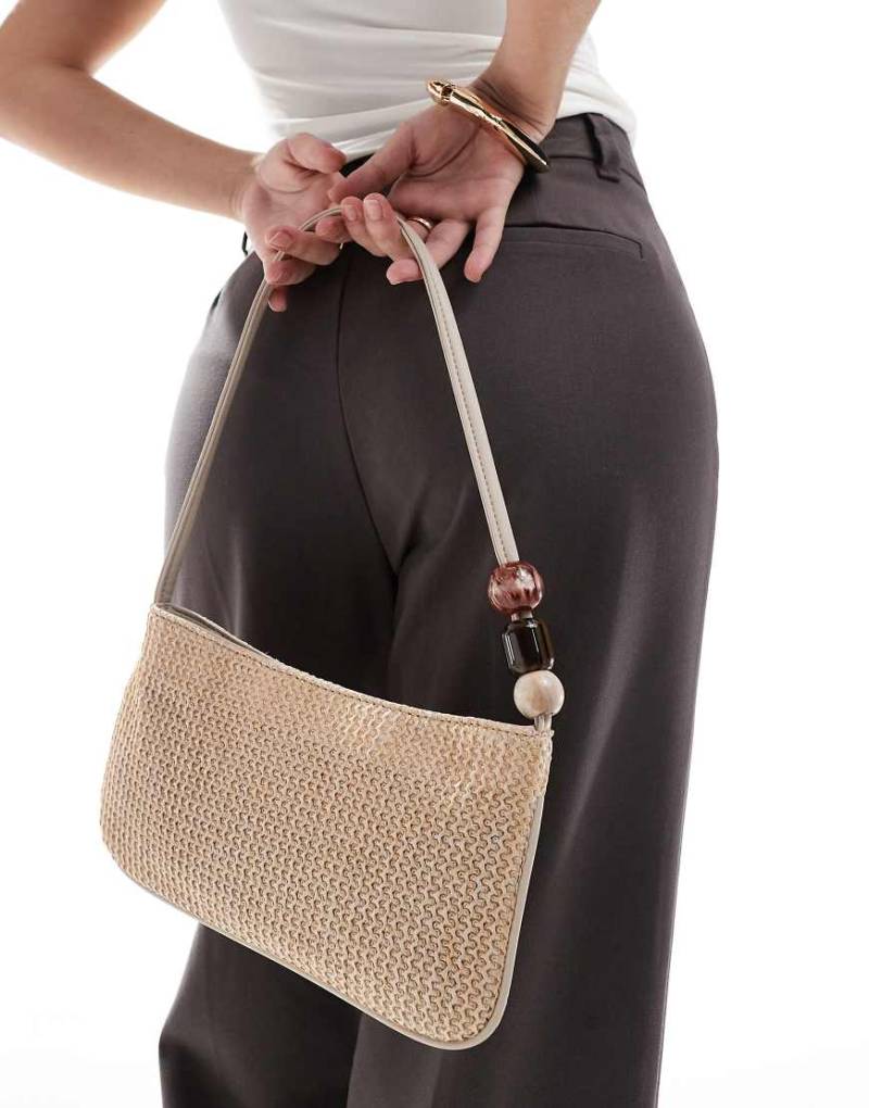 ASOS DESIGN - Stroh-Schultertasche in Natur-Optik mit Kunstharzkugeln am Riemen-Braun von ASOS DESIGN