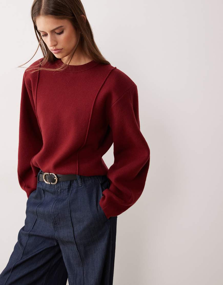 ASOS DESIGN - Strukturierte, taillierter Strickpullover in Dunkelrot mit Rundhalsausschnitt und kompaktem Muster-Lila ASOS DESIGN - Strukturierte, taillierter Strickpullover in Dunkelrot mit Rundhalsausschnitt und kompaktem Muster-Lila von ASOS DESIGN