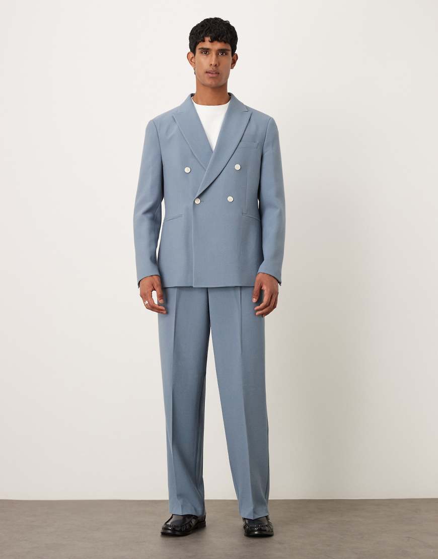 ASOS DESIGN - Strukturierte Anzughose in Blau mit weitem Bein-Schwarz von ASOS DESIGN
